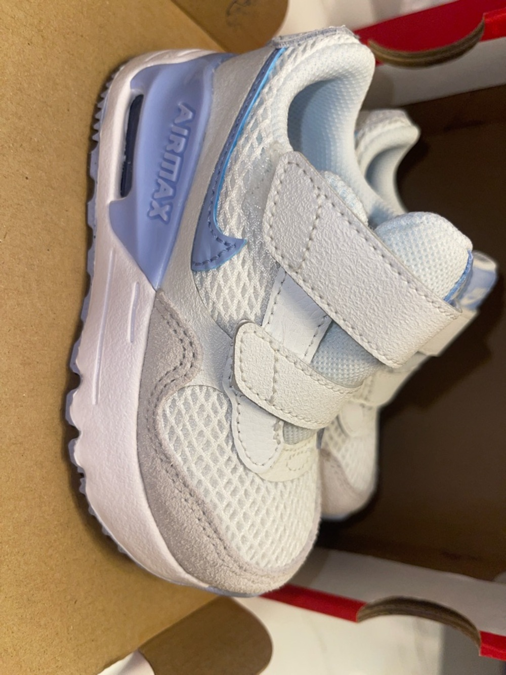 Nike Kids White and Light Blue Air Max Velcro Sneakers